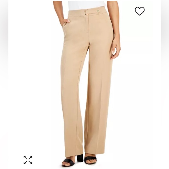 NWT Nine West Sz 12 Tan Women’s Wide Leg Trouser Work Pants Gold HW Ret $99! - Picture 1 of 15